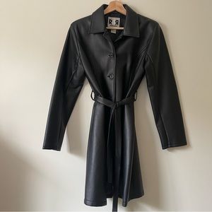Y2K 2000s vintage faux leather trench coat jacket